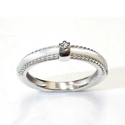 Sterling Silver Ring Plain Rope Sides Plain Ball Flower