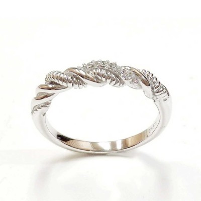 Sterling Silver Ring Clear Cubic Zirconia Twisted Plain/Rope/Textured