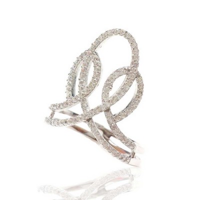 Sterling Silver Ring 2 Clear Cubic Zirconia Pave Swirly Lines
