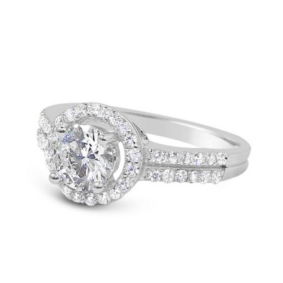 Sterling Silver Ring 5mm Clear Cubic Zirconia with Small Clear Cubic Zirconia Outline