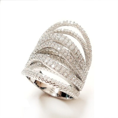 Sterling Silver Ring Open Layers of Clear Cubic Zirconia Lines
