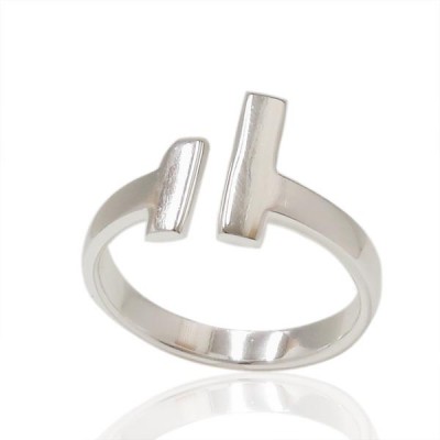 Sterling Silver Ring Open Plain Long & Short Bar