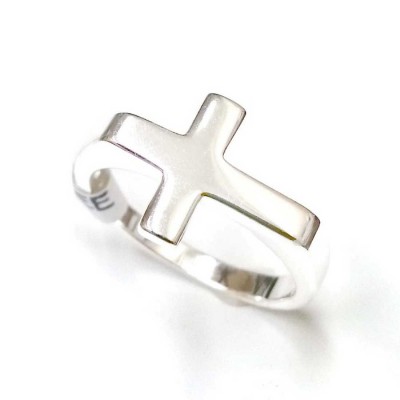 Sterling Silver Ring Plain Sideway Cross Band