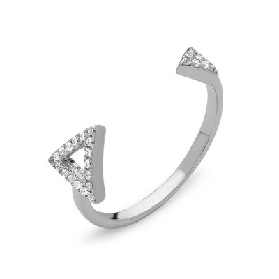 Sterling Silver Clear Cubic Zirconia Triangles Open Ring