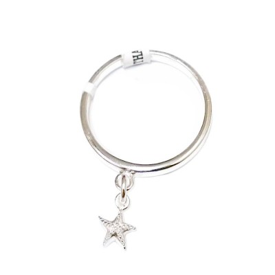 Sterling Silver Ring Plain Band with Dangle Starfish Charm