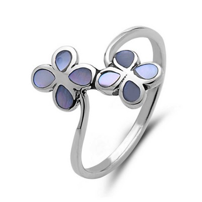 STERLING SILVER RING MOTHER OF PEARL BYPASS BUTTERFLY**OXIDIZED