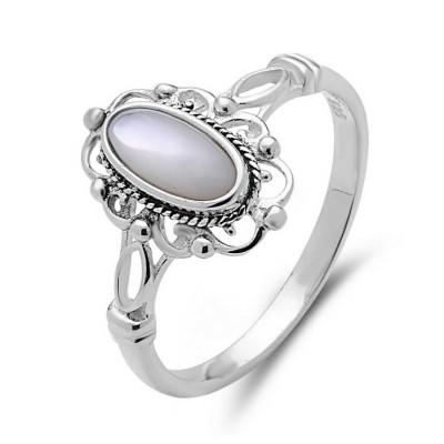 Oval Mother of Pearl Filigree Frame Ring