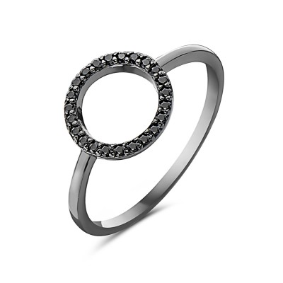 Sterling Silver RING OPEN BLACK Cubic Zirconia CIRCLE BLACK  PLATING  1S-8097BKCL 