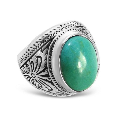 Sterling Silver Ring 16X17Mm Reconstituent Turquoise With Oxid