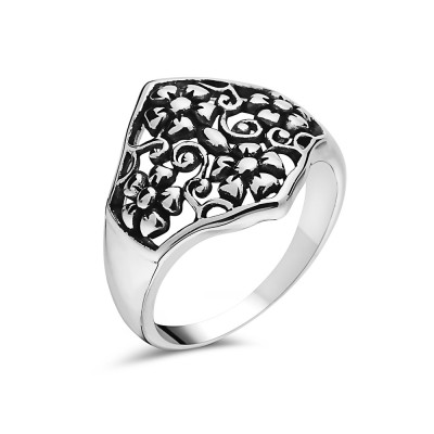Sterling Silver RING FLOWERS OXIDIZED