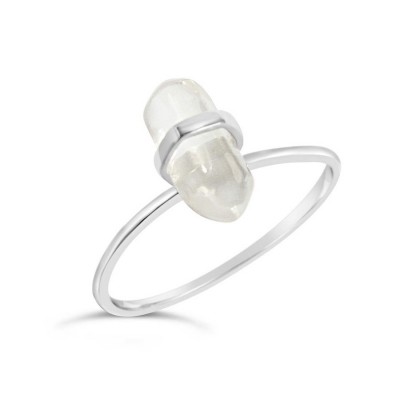 Sterling Silver Ring Pointed Hexigon Bar Clear Crystsal Upright