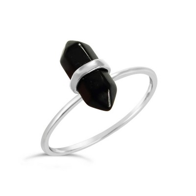 Sterling Silver Ring Pointed Hexigon Bar Onyx Upright