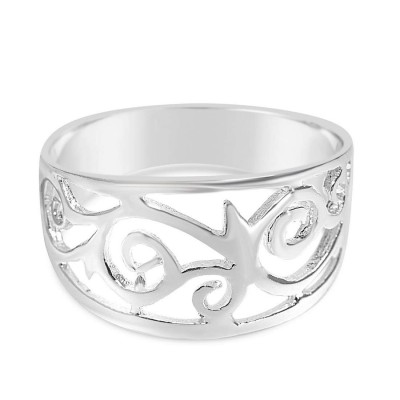 Sterling Silver Ring Swirl Lines Filigree Band