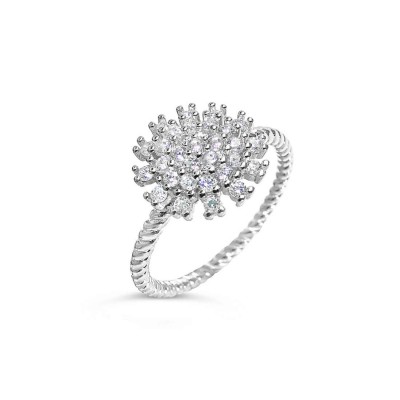 Sterling Silver Ring Clear Cubic Zirconia Snowflake Pave 