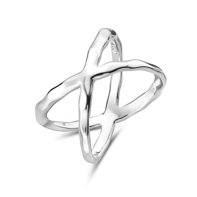 STERLING SILVER RING CRISS-CROSS  PLAIN HAMMER TEXT