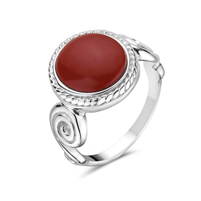Sterling Silver RING OVAL RECONSTITUENT RED CORAL COLOLR STONE