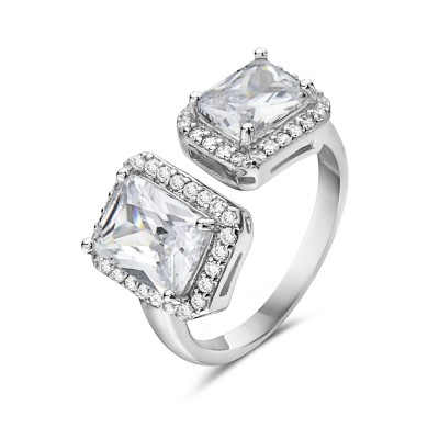 Sterling Silver RING OPEN RING RECTANGULAR Cubic Zirconia AT TIPS ONE IS SI
