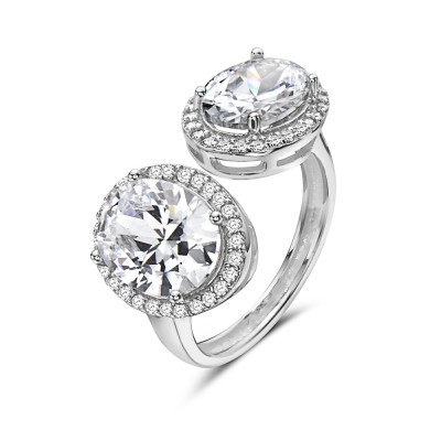Sterling Silver RING OPEN RING OVAL Cubic Zirconia AT TIP ONE IS SIDEWAY