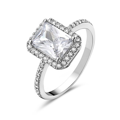 Sterling Silver RING RECTANGULAR UPRIGHT CLEAR Cubic Zirconia AROUND