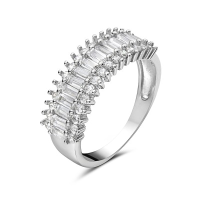 Sterling Silver RING BAND WITH BAGUETTE CUT ROW UP AND DOWN WIT