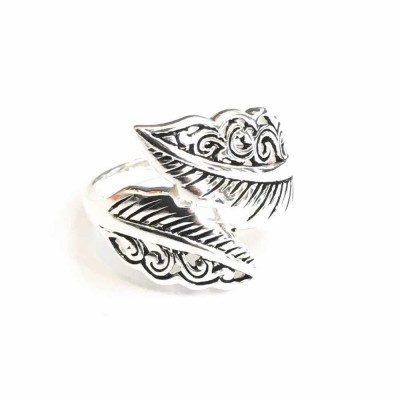 Sterling Silver RING BYPASS LEAF WAVE PATTERN OXIDIZED