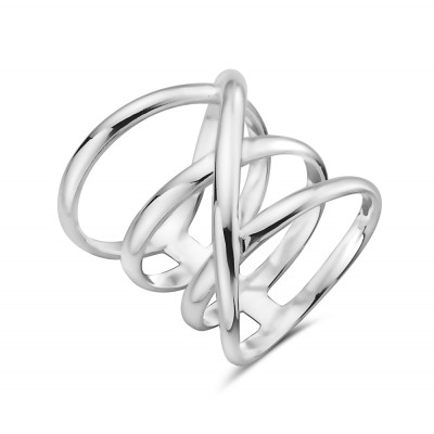 Sterling Silver RING TRIPLE LINE + SLANTING LINE CROSS OVER