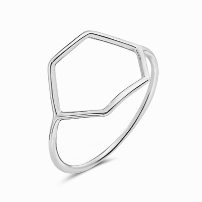 Sterling Silver RING PLAIN HEXAGON LINE SHAPE