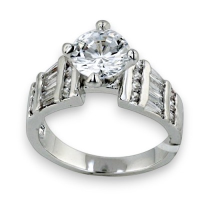 Brass Ring 7.5mm Round Clear Cubic Zirconia Solitaire with Cle