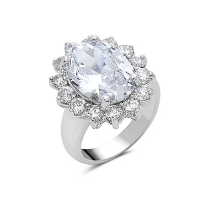 Brass Ring with 14mm/10mm Oval Clear Cubic Zirconia with Clear