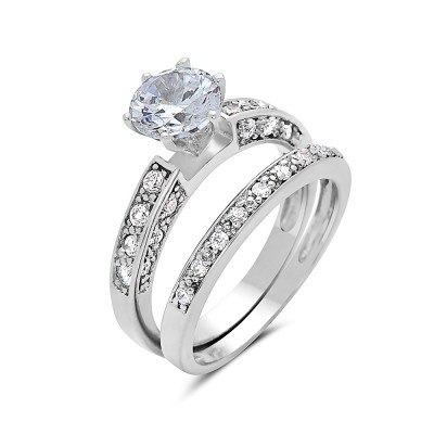 Brass Ring 2 Pcs Engagement 6mm Clear Cubic Zirconia Solitaire with