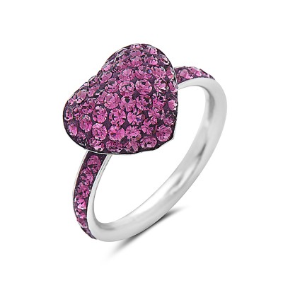 Brass Ring12.5mm/14.5mm Puffy Heart Amethyst Crys