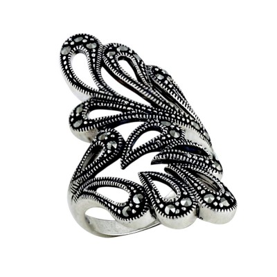 Marcasite Ring Marcasite Teardrop Forms Leaf Design