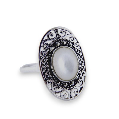 Marcasite Ring Oval Mother Of Pearl Oval Filigree