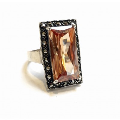 MS RING RECTANGULAR CHAMPAGNE CZ MARCASITE WRAP