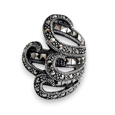 MS RING 4 WAVY LINES 3 SQUARE CUST MARCASITE LINE