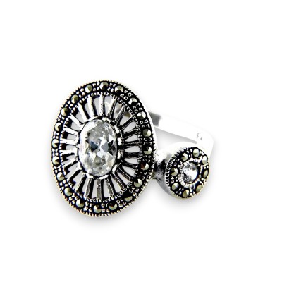 Marcasite RING 2 SHAPES OVAL WITH ROUND RADIATING LINE OV