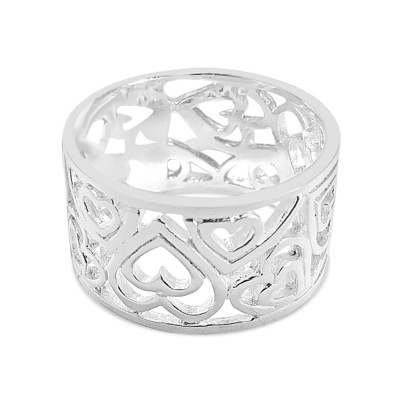 Sterling Silver Ring Double Open Heart Eternity Band--E-coated/Nickle Free--