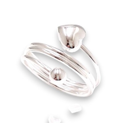 Sterling Silver Ring Bypass Heart and Small Ball