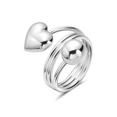 Sterling Silver Ring Opposite Plain Puff Heart+ Hemisphere