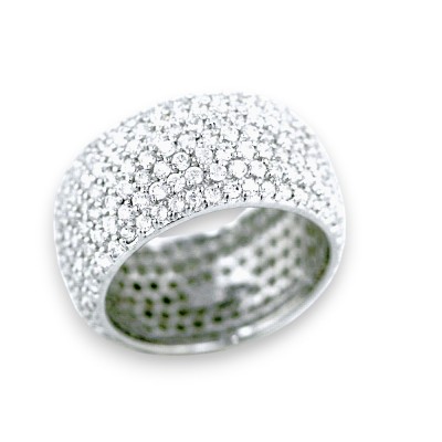 Sterling Silver Ring Pave Clear Cubic Zirconia Eternity Wide Band