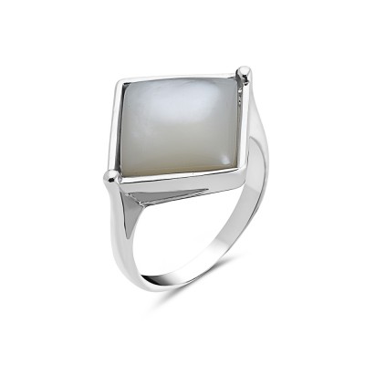 Sterling Silver RING CLEAR SQUARE MOTHER OF PEARL BEZEL SETTING