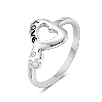 Sterling Silver Ring 10X8mm Plain Open Left Sided Heart with Oxidi