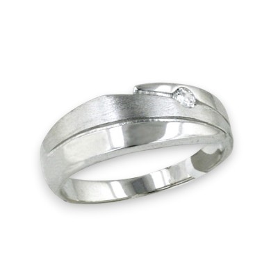 Sterling Silver Ring with 3 Bands with Small Clear Cubic Zirconia on Top Ba
