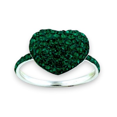 Sterling Silver Ring 12.5mm/14.5mm Puffy Heart Emerald Crystal