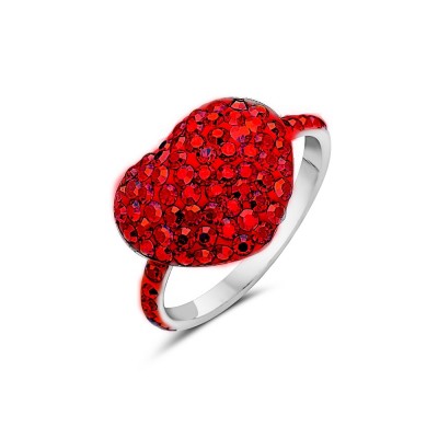 Sterling Silver Ring 12.5mm/14.5mm Puffy Heart Light Siam Cryst