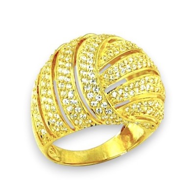 Sterling Silver Ring Clear Cubic Zirconia Open Lines Wrap Around Gld Plated