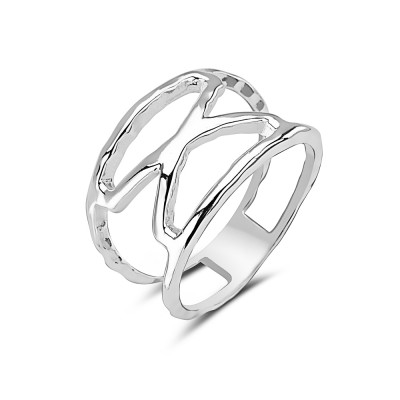 Sterling Silver RING PLAIN CRISS CROSS IN HAMMER TEXTURE LINES