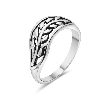 Sterling Silver RING PLAIN LEAF WAVY SIDEWAY OXIDIZED