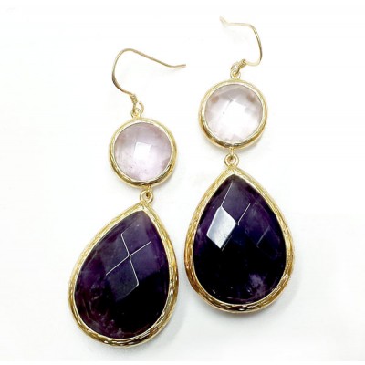 BRONZE EARRING GENUINE AMETHYST