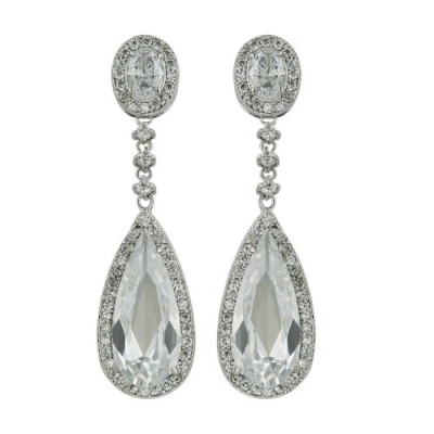 Brass Earring Oval+Teardrop Clcz With Clear Cz Aro, Clear